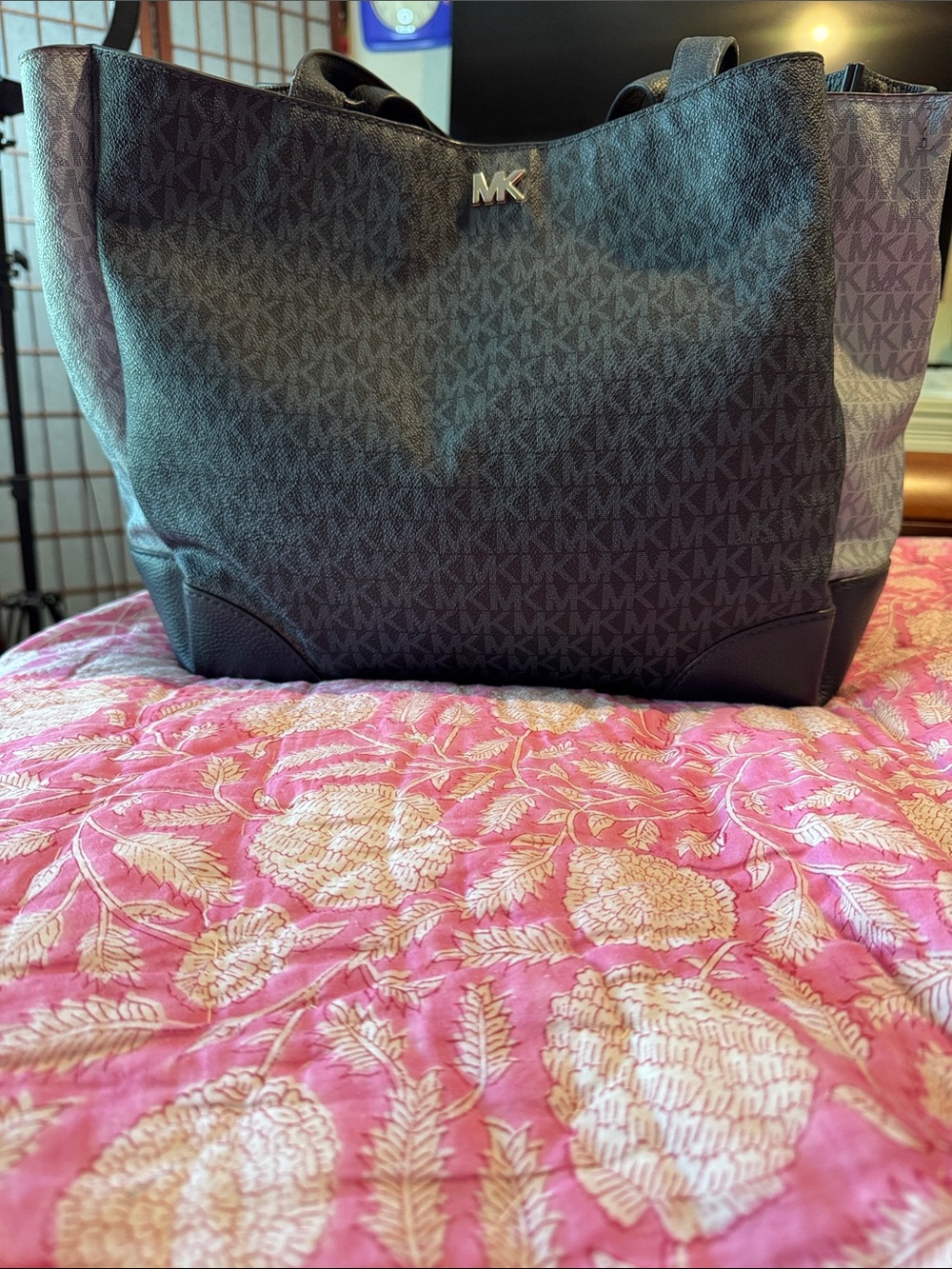 Michael Kors Blue Signature MK Tote with Gold Logo